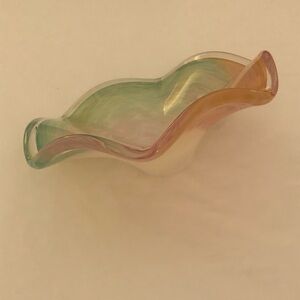 Murano Style Pink Green Orange Purple Glass Bowl/Candy Dish 10” Heavy GORGEOUS
